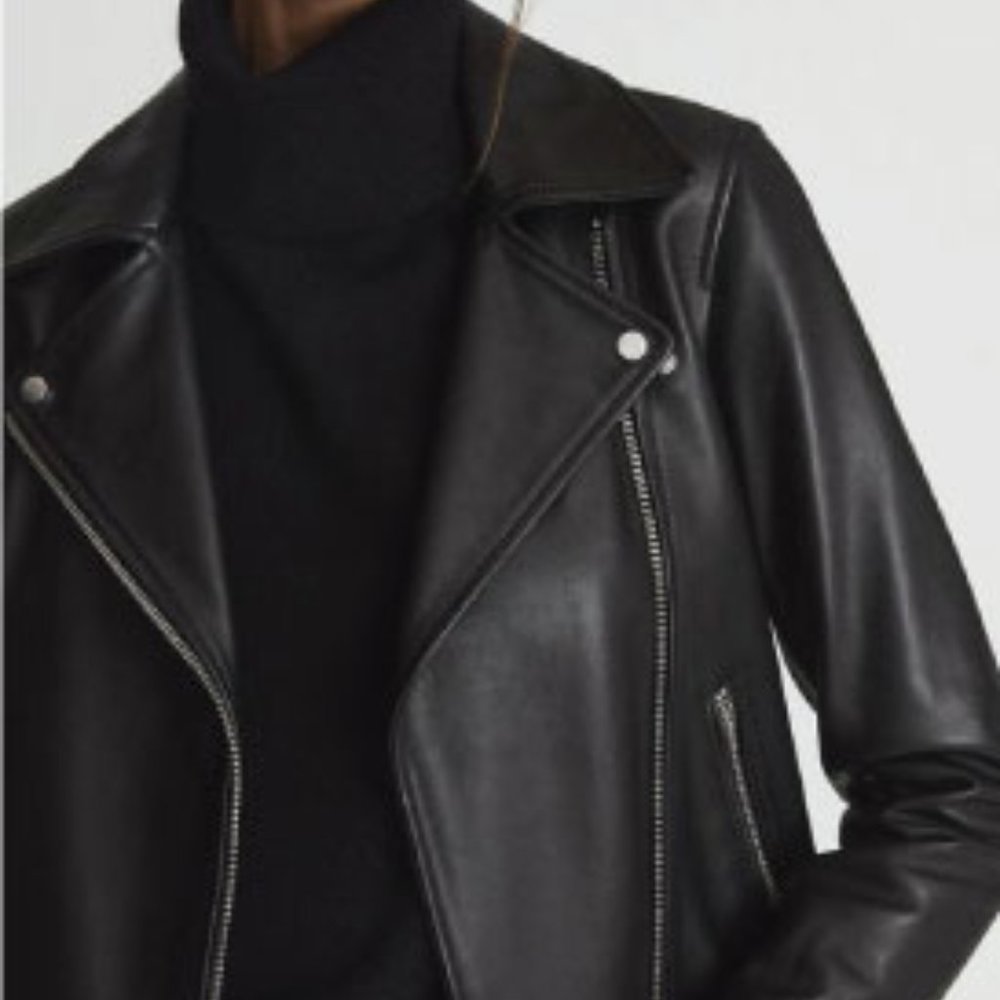 Reiss  Geo Leather Biker Jacket  XS NWT